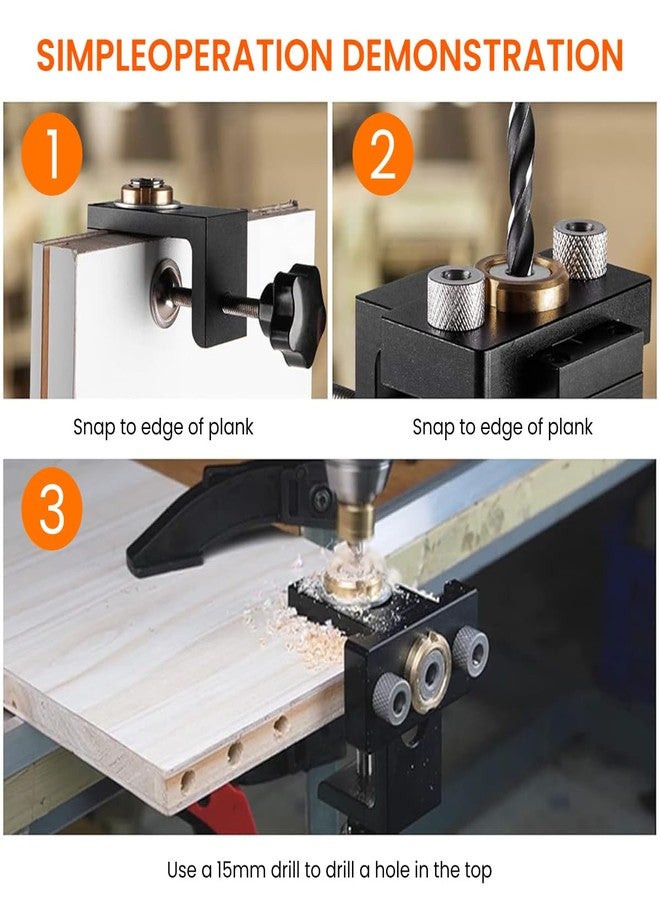 Serplex مجموعة أدوات حفر دبابيس الخشب Serplex® 3 في 1، طقم أدوات حفر ثقوب الجيب القابل للتعديل مع رؤوس حفر 8 مم/10 مم/15 مم، أداة تحديد مواقع دقيقة لتجميع الأثاث، للاستخدام المنزلي والمهني - Image 4